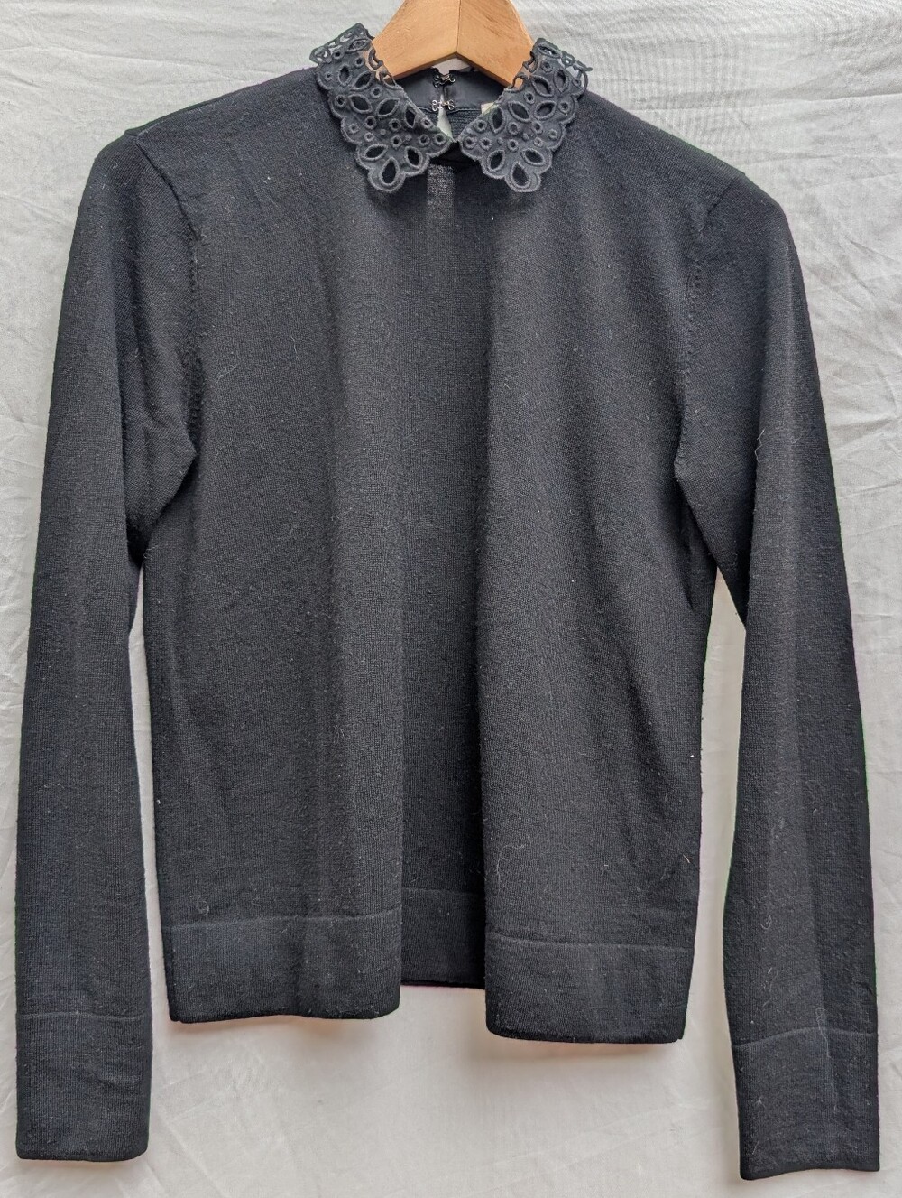 Club Monaco Black Knit Sweater with Eyelet Lace Collar – Size M